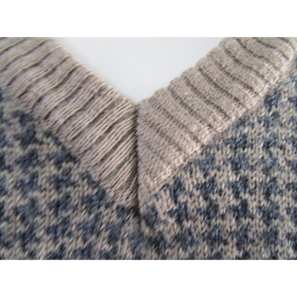 Vintage Nordstrom Black Tan Houndstooth Sweater Merino Wool Mens Lg Italy - Picture 9 of 16